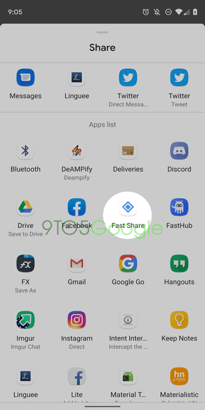 Fast share در اندروید 10