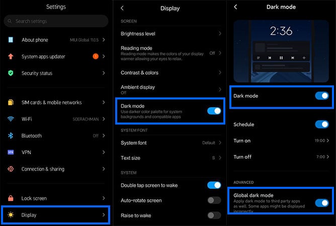 حالت تیره در MIUI 11