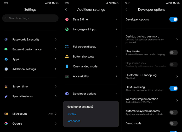 تنظیم Developer options